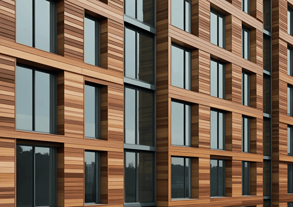 Pannelli preverniciati facciata edificio pubblico legno sublimazione decorazioni decorveneta min