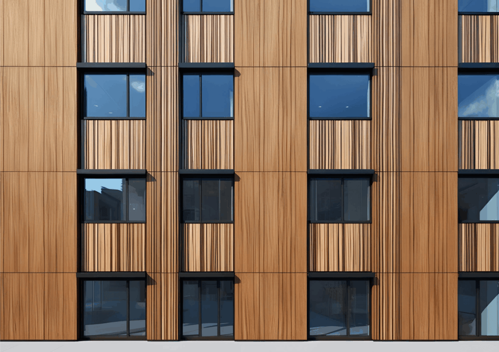 Pannelli preverniciati facciata edificio pubblico legno sublimazione decorazioni decorveneta 1 min